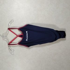 04SE1 TYR navy blue w/red trim GUARD one piece swimsuit 40 L